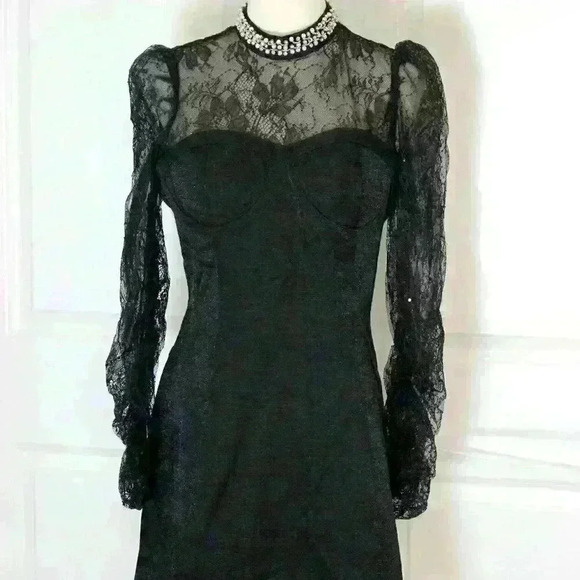 RoseMeera Dresses & Skirts - Mini Lace Sleeve High Neck Dress